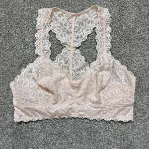 Felina Lingerie Bralette Womens Medium Pink Lace Racerback Wireless Sexy Girly
